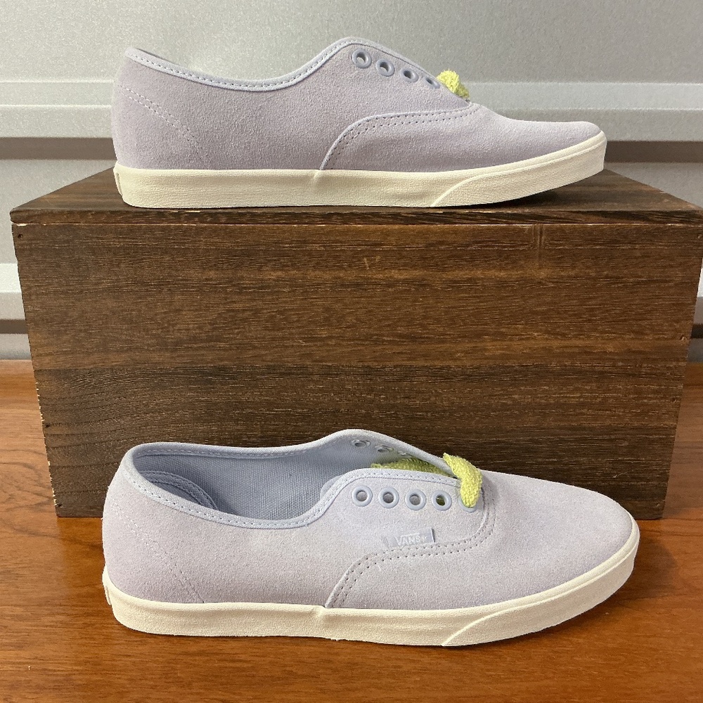 Vans Authentic Women Low Lilac Suede Lime Green Chunky Terry Lace Shoe Size 8